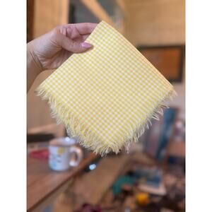 Set of 5 Vintage Yellow Gingham Napkins with Fringe – 15x15”